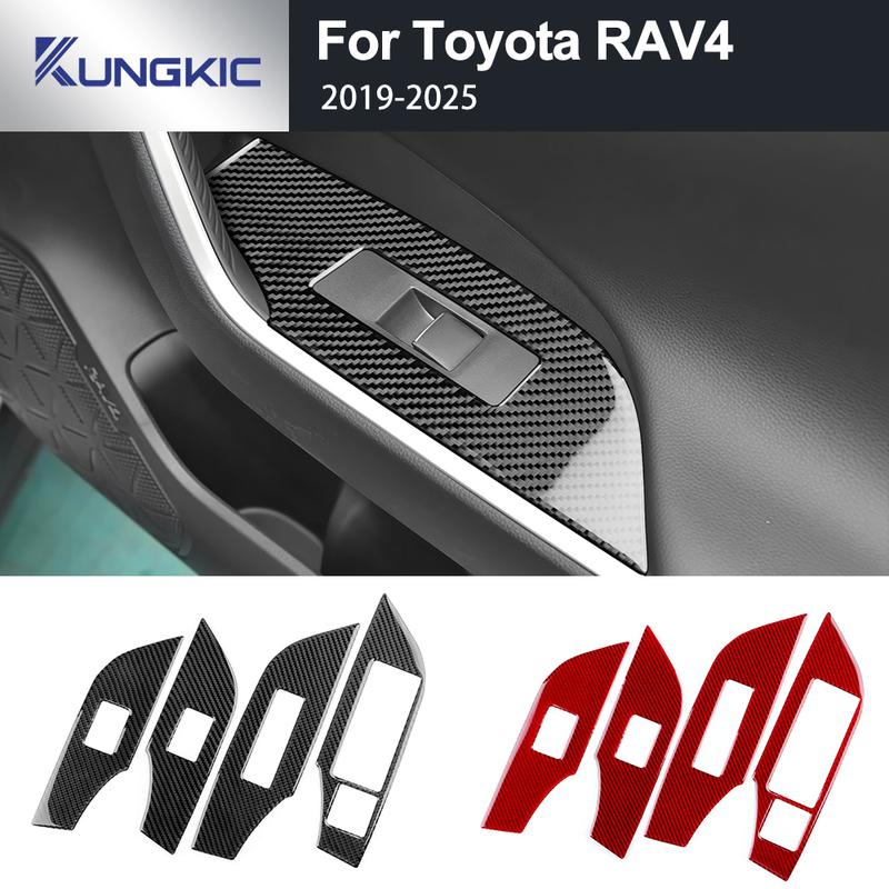 LHD RHD Car Window Lift Button Panel Trim Real Soft Carbon Fiber Sticker For Toyota RAV4 XA50 2024 2025