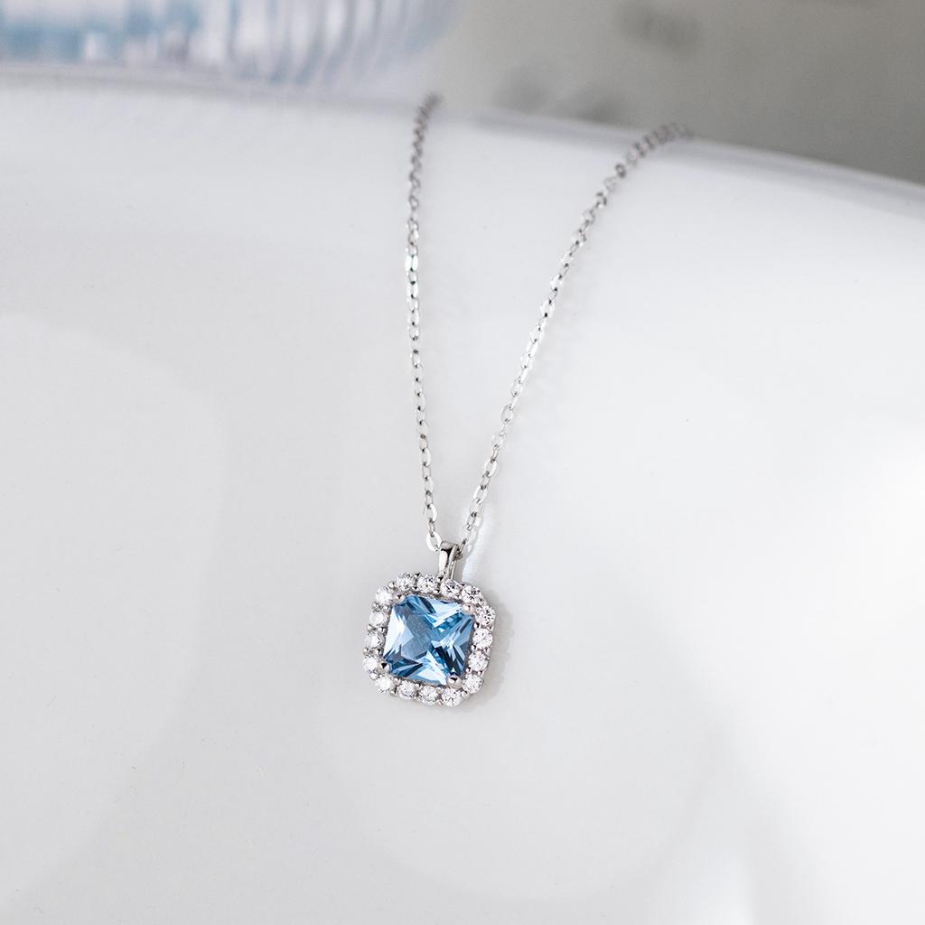 Luxury 925 Silver Jewelry Minimalist Necklace 18K Gold Plated Zircon Necklace Silver Blue Necklace