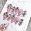 Pink Pointed Head False Nail with Rhinestone Chip-Proof Smudge-Proof Fake Nails for Daily and Parties Wearing