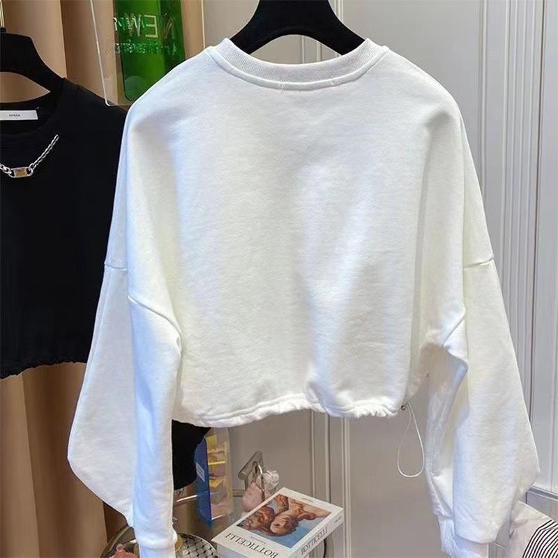 Sweatshirt Women's Short Thin Top Loose Drawstring Round Neck