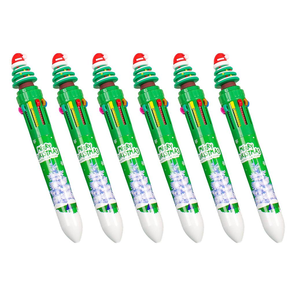 6 Pz Penna a Sfera Cartoon Natalizia 10 in 1 Penna Shuttle Penna a Sfera Multicolore Materiale Scolastico per Studenti