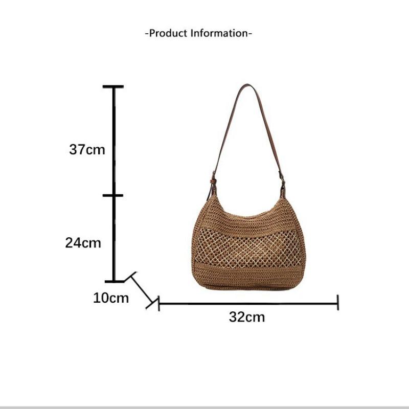 Summer Straw Woven Bag Women's Seaside Vacation Beach Bag Shoulder Bag Underarm Dumpling Woven Tote Bag