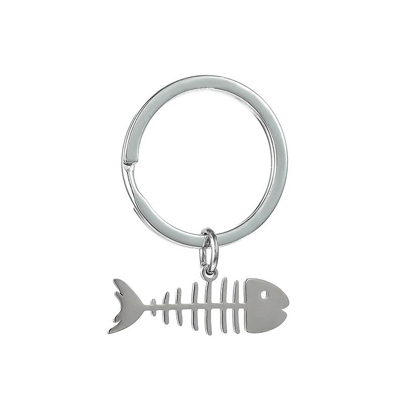 Fish Bone Cat Stainless Steel Keychain Cute Cartoon Matching Style Fashion Couple Friend Pendant Practical Bag Decoration