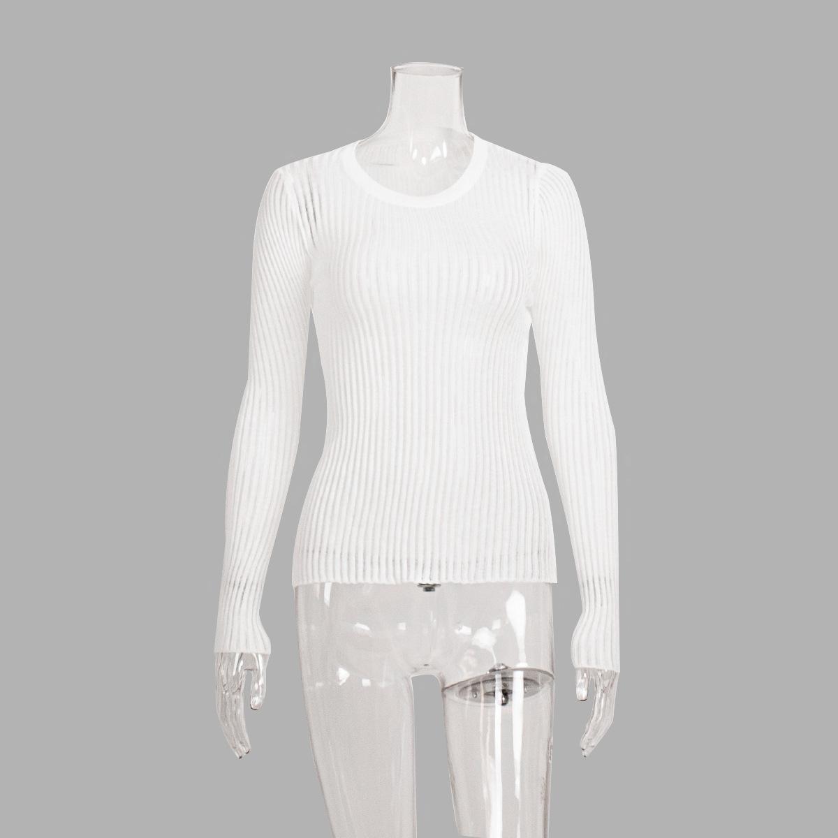 

Женский свитер скелетной вязки весна-осень, сексуальный, тонкий, с круглым вырезом и длинным рукавом, в тонкую полоску S белый