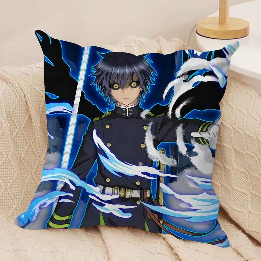 SSeraph Of The End Cushion Cover Silky Short Plush Invisible Zipper Dustproof Sofa Pillow Case For Home Decor