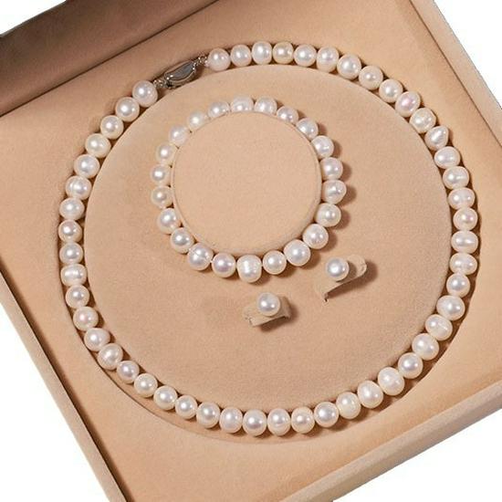 Zhuji Süßwasserperlen-Halskettenset für Damen - Echte Perlen Schlüsselbeinkette - Muttertagsgeschenk