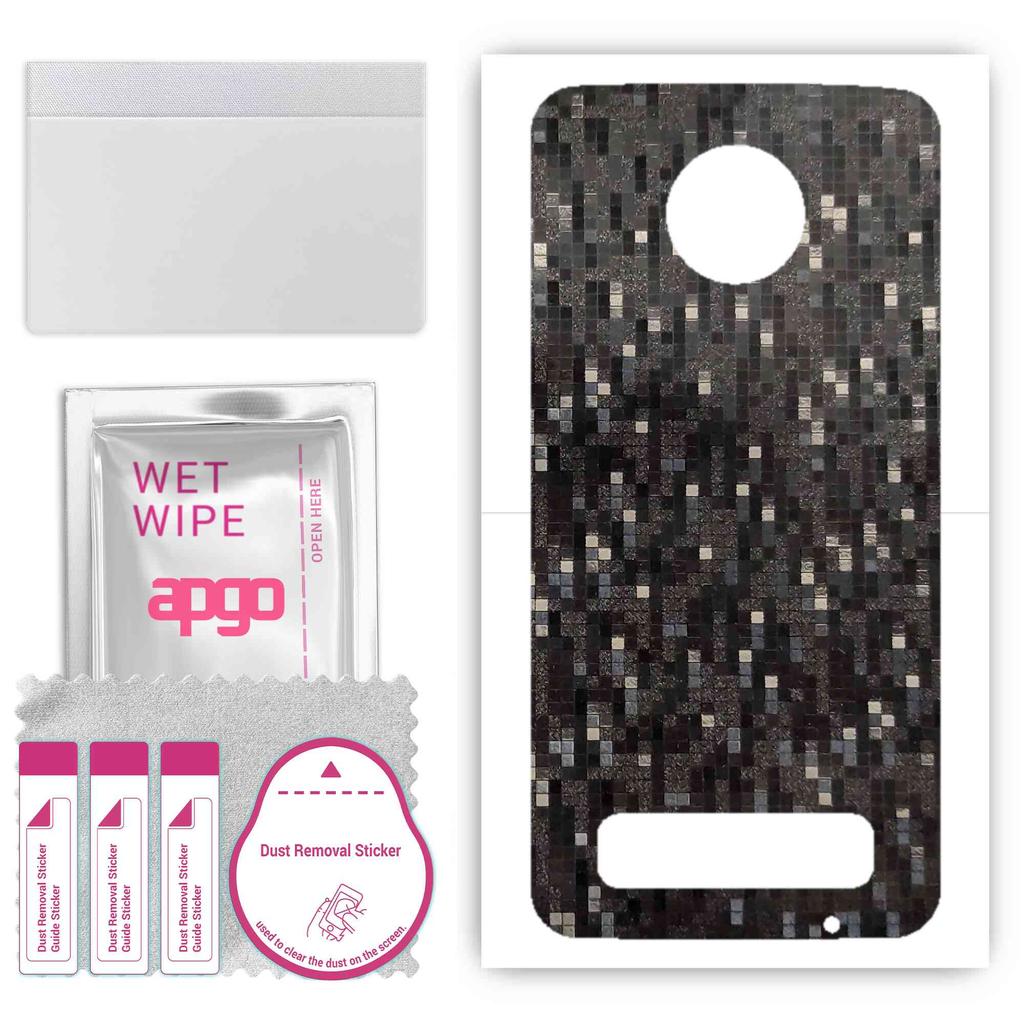 apgo Protective Skin Sticker for the Back Compatible with Motorola Moto Z3 Play, Wrap Film, Foil, Vinyl - Pattern Carbon Black Pixel