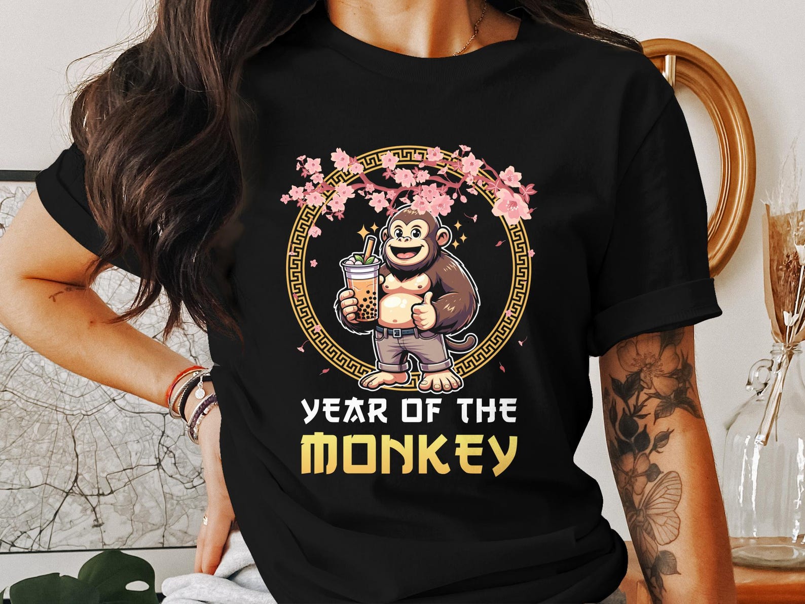Monkey Chinese Zodiac T Shirt, Lunar New Year Shirt, Year Of The Monkey Tee, Cute Monkey Top, Chinese New Year Shirt M