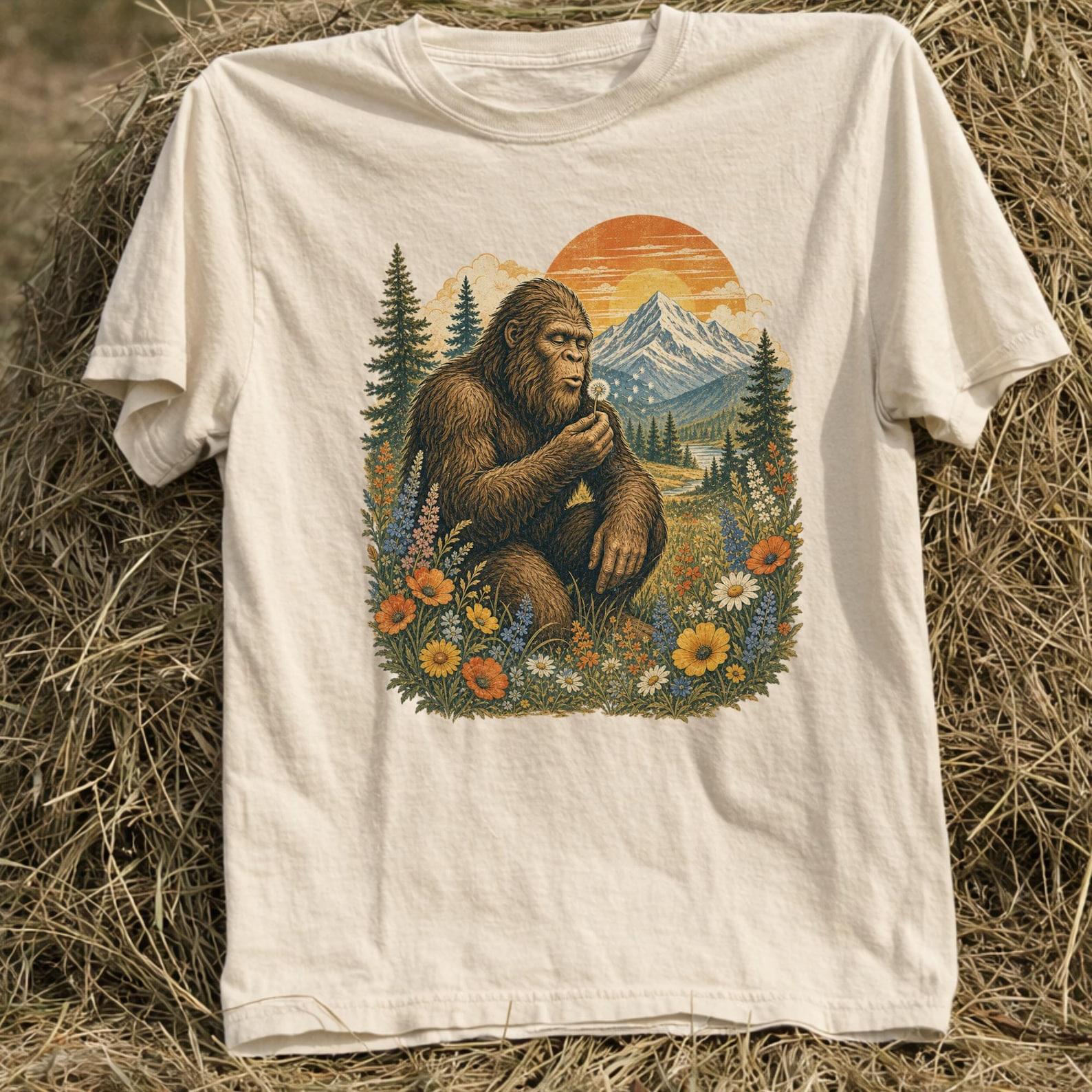 Stylish Bigfoot Mountain Wish – Retro Nature Aesthetic Forest Graphic Tee. 3XL