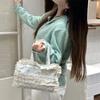 Lace broken flower canvas bag women's new fashion casual commuter tote bag lace edge handbag