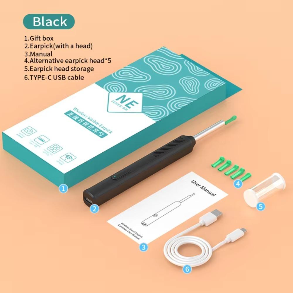 

With Camera Smart Ear Cleaner Kit Ear Sticks Ear Wax Removal Tool Portable Visual Ear Cleaner NE22 Black