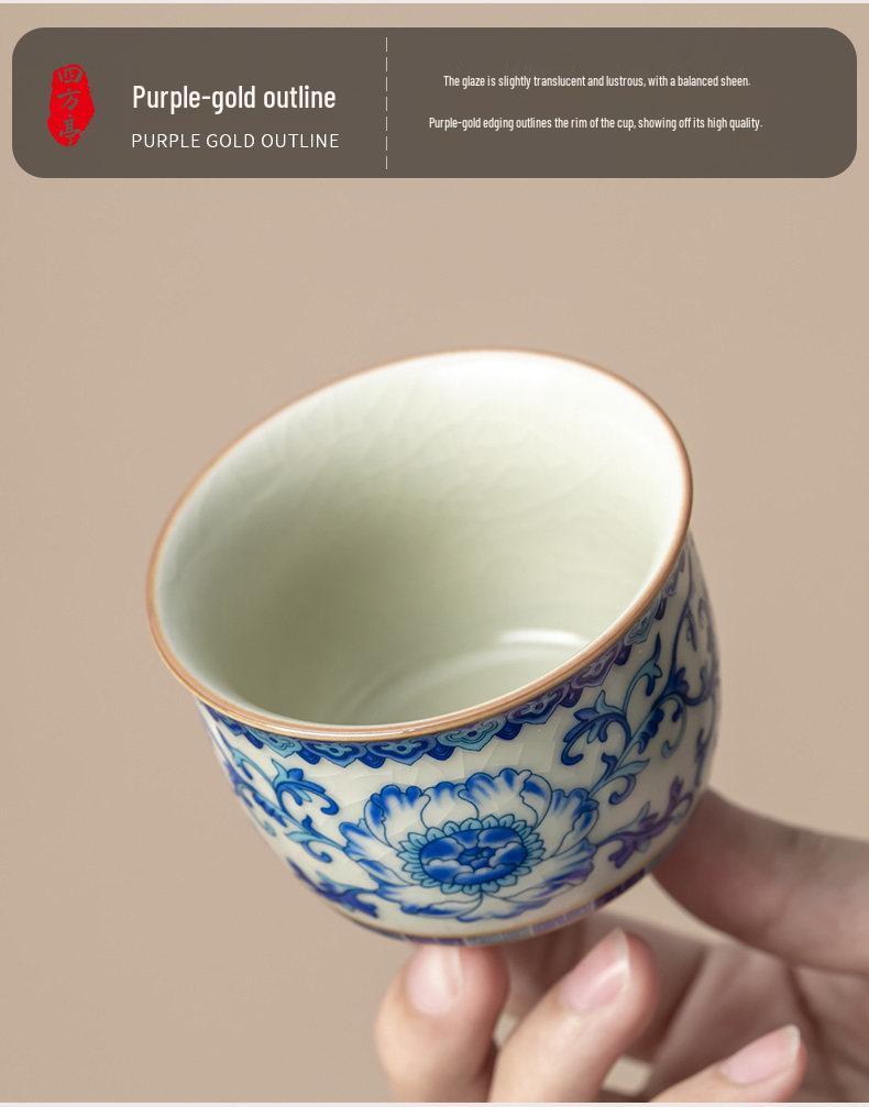 Ru Kiln Blue and White Lotus Ceramic Gongfu Teacup