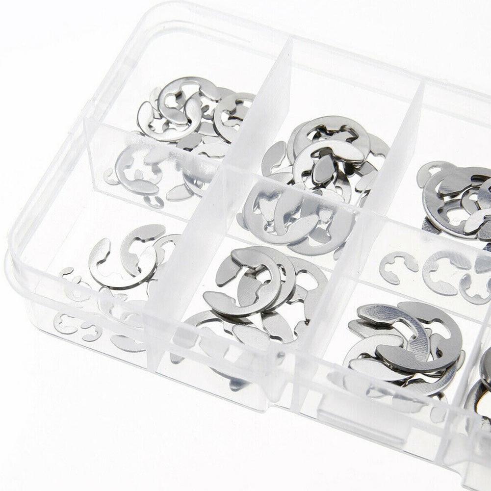 120pcs Snap Ring Kit 304 Stainless Steel E-clip Plastic Box Smooth