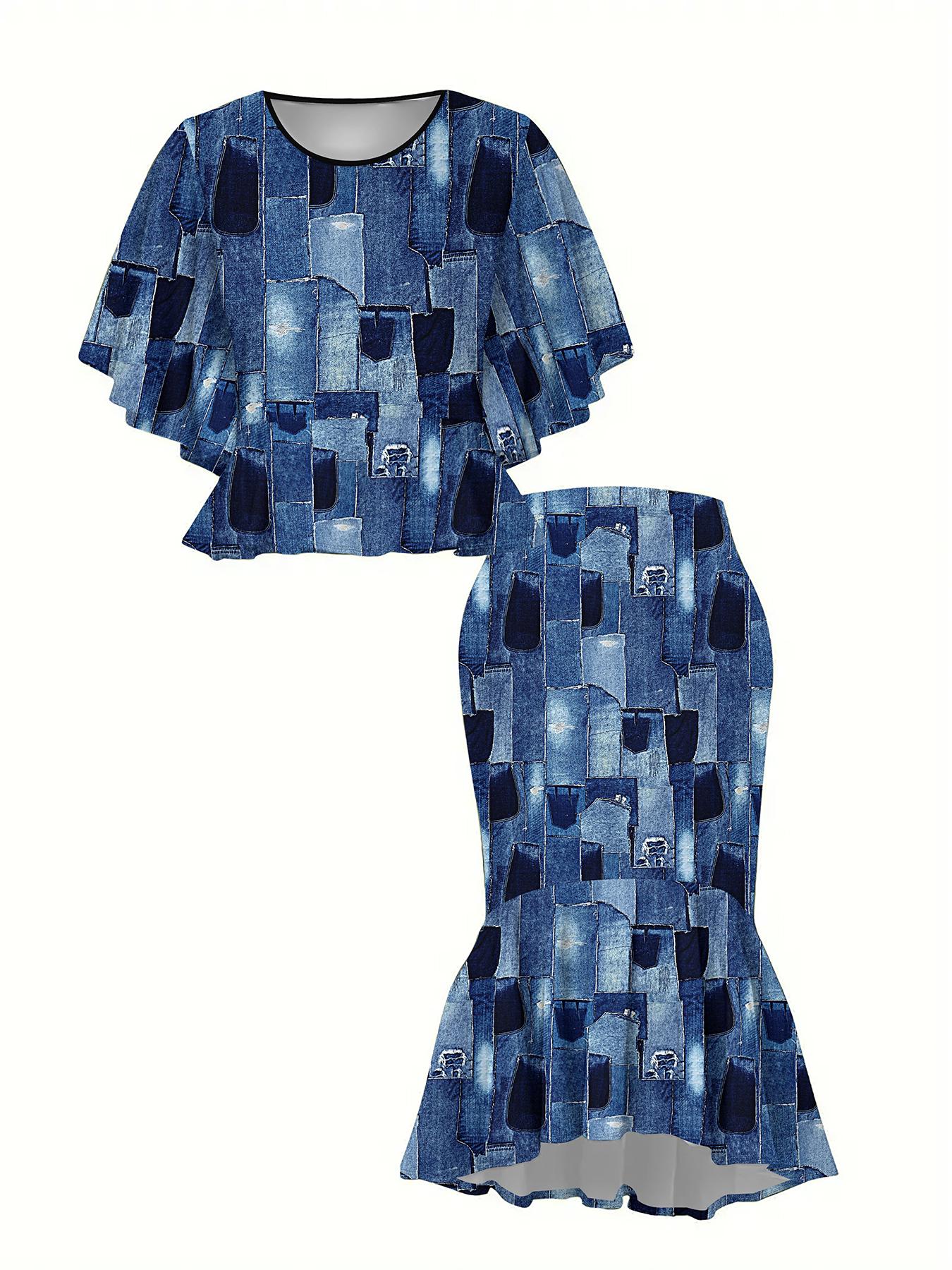 

Классический тотемный женский принт, напечатанный на 3D-принтере, Модный большого размера, Элегантный, Универсальный для всех сезонов. Футболка, Юбка и Комплект, Модный Стиль 6XL темно-синий