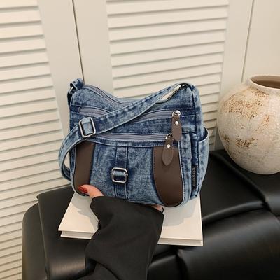 Fashion Vintage Design Women's Crossbody Bag High Quality Denim Fabric Shoulder Bag Large Capacity Tote Bag Lightweight Handbags