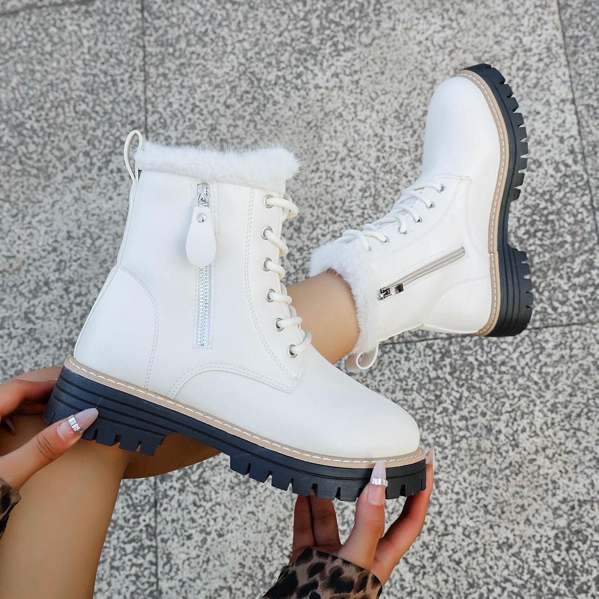 

Large size Martin boots women s 2025 autumn and winter new versatile single boots thick-soled velvet thermal locomotive short boots women s boots 42 белый