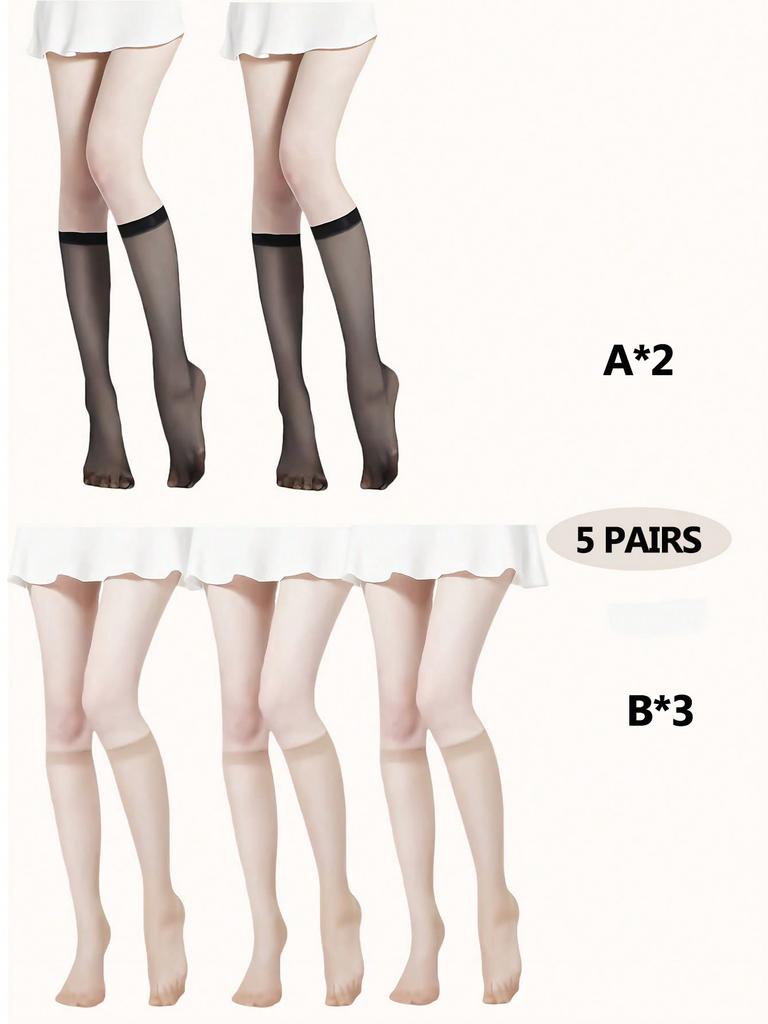 5/6 Pairs Women Ultra-thin Stockings Transparent Elasticity Ladies Knee Socks Summer Long Socks for Girls Stocking