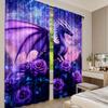 2Pcs Dragon Curtain Starry Sky Rose Flower Curtain Purple Nebula Galaxy Curtain Western Magical Dragon For Bedroom Living Room
