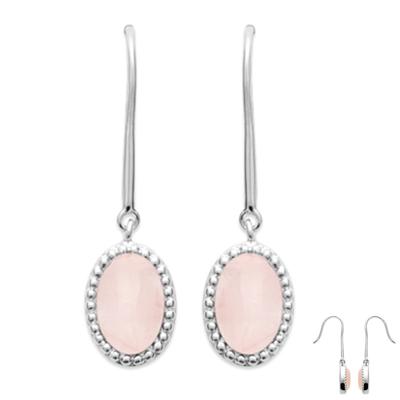 [Q6627] - Silver Earrings 'Cléopatra' Rose Quartz Silver (rhodium-plated) - 10x8 Mm
