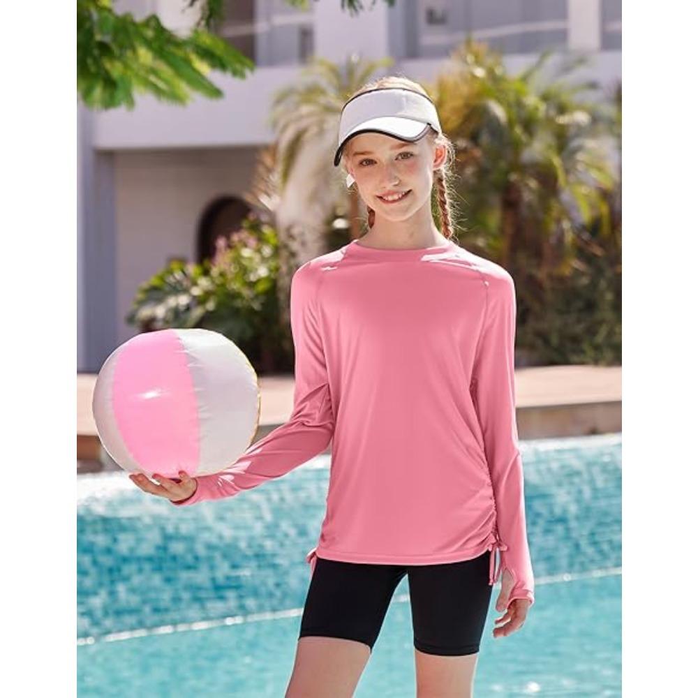 CHARMLEAKS Rash Guard for Girls Long Sleeve Swim Shirt UPF 50+ Sun Protection Teen Girls Swimsuit Athletic Shirts 7-16Y