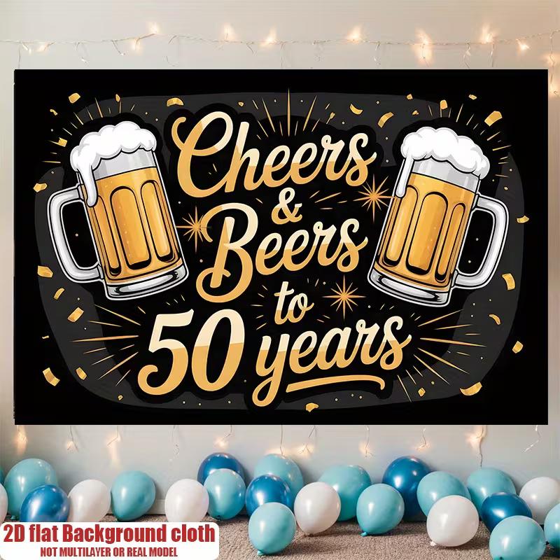 Toile de fond d'anniversaire 50 ans pour amateur de bière 2D, Toile de fond photographique sur le thème « Santé pour 50 ans »