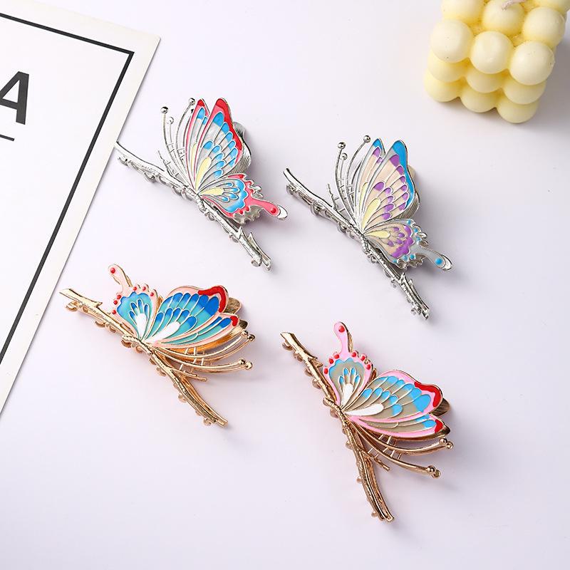 9-Color Painted Butterfly Hairpin - Ancient Style Shark Clip Ornament