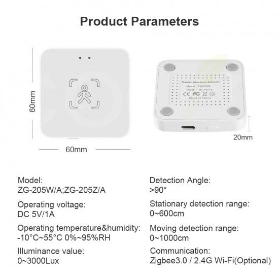Smart Life Zigbee Human Presence Detector Tuya Wifi MmWave Radar Pir Motion Sensor With Luminance Detection For Smart Home
