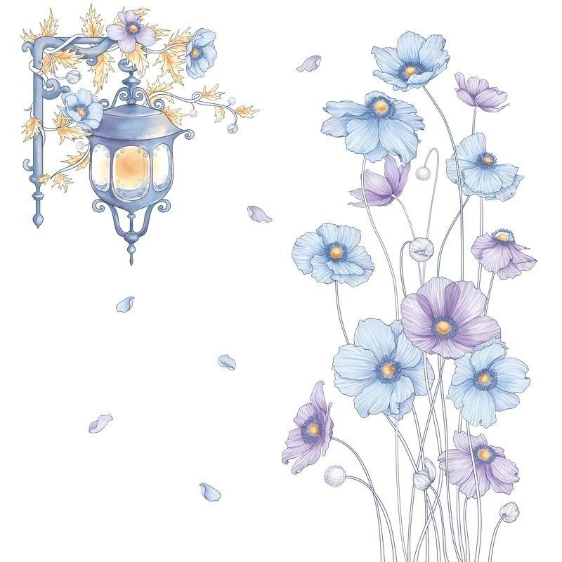 Creative Flowers Street Lamp Wall Stickers for Room Decor Bedroom Living Room Kids Room Wall Decoration Flowers Decals for Home