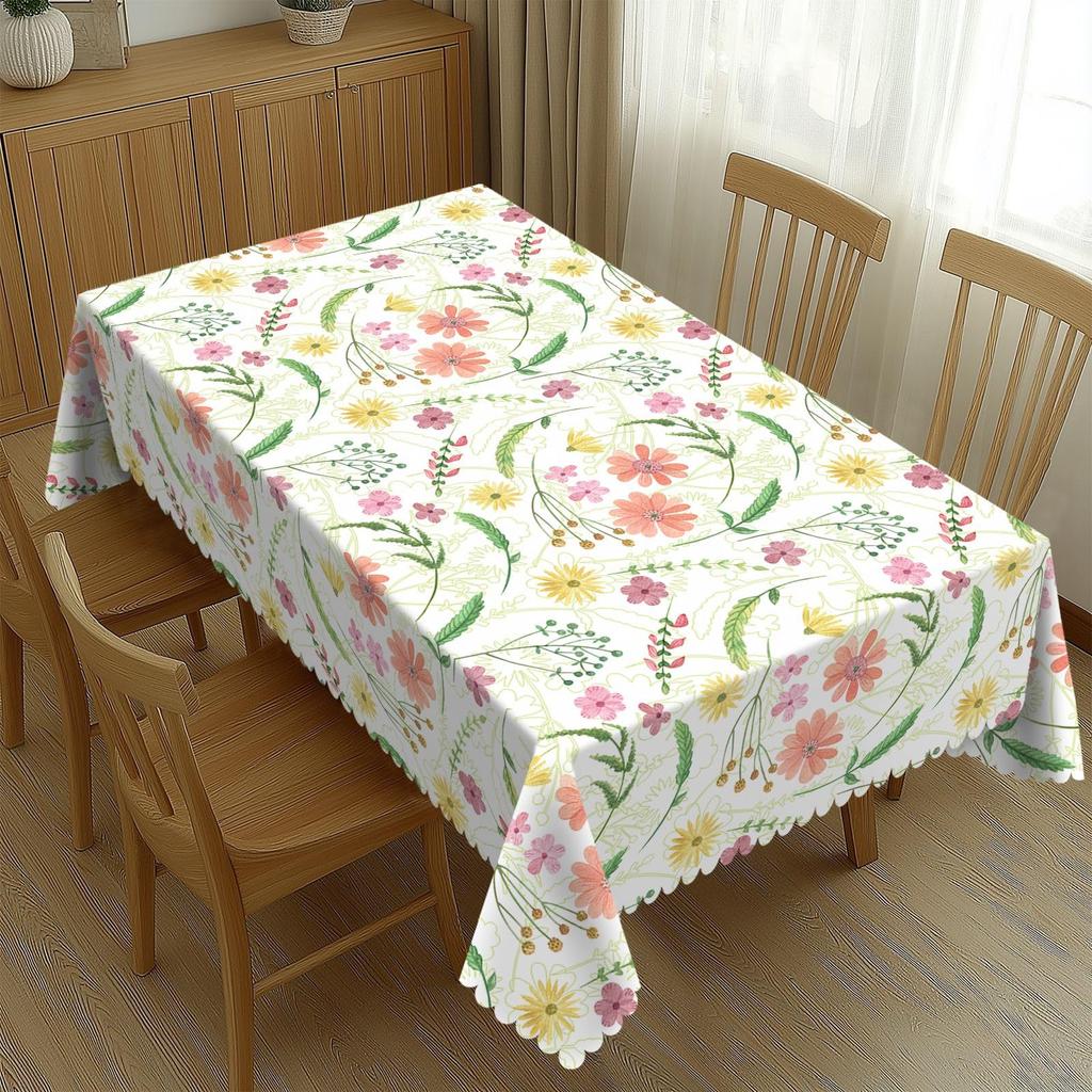 Vintage Floral Tablecloth, Colorful Wildflower Print Table Cover, Waterproof Polyester for Kitchen Dining Spring Party Home Deco