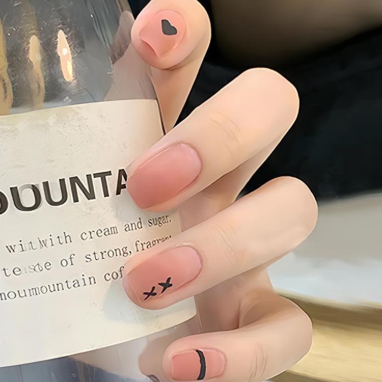 Reusable Blush Nail Art Set: 24 Detachable Wearable Nail Stickers