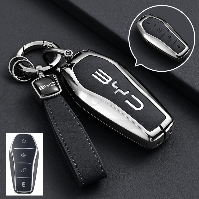 Car Zinc Alloy Leather Key Case Cover For BYD Song Plus Atto Han EV Tang DM Qin Seal Dolphin Key Bag Pouch Wallet Organizer
