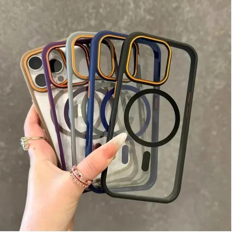 Luxury Magnetic Wireless Charger For Magsasfe Case For 17 16 15 14 13 12 11 Pro Max Bumper Shockproof Clear Back Cover