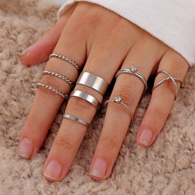 Sada prstenů s českým zlatým řetízkem pro ženy Fashion Boho Coin Snake Moon Rings Dárkové šperky Party Trend