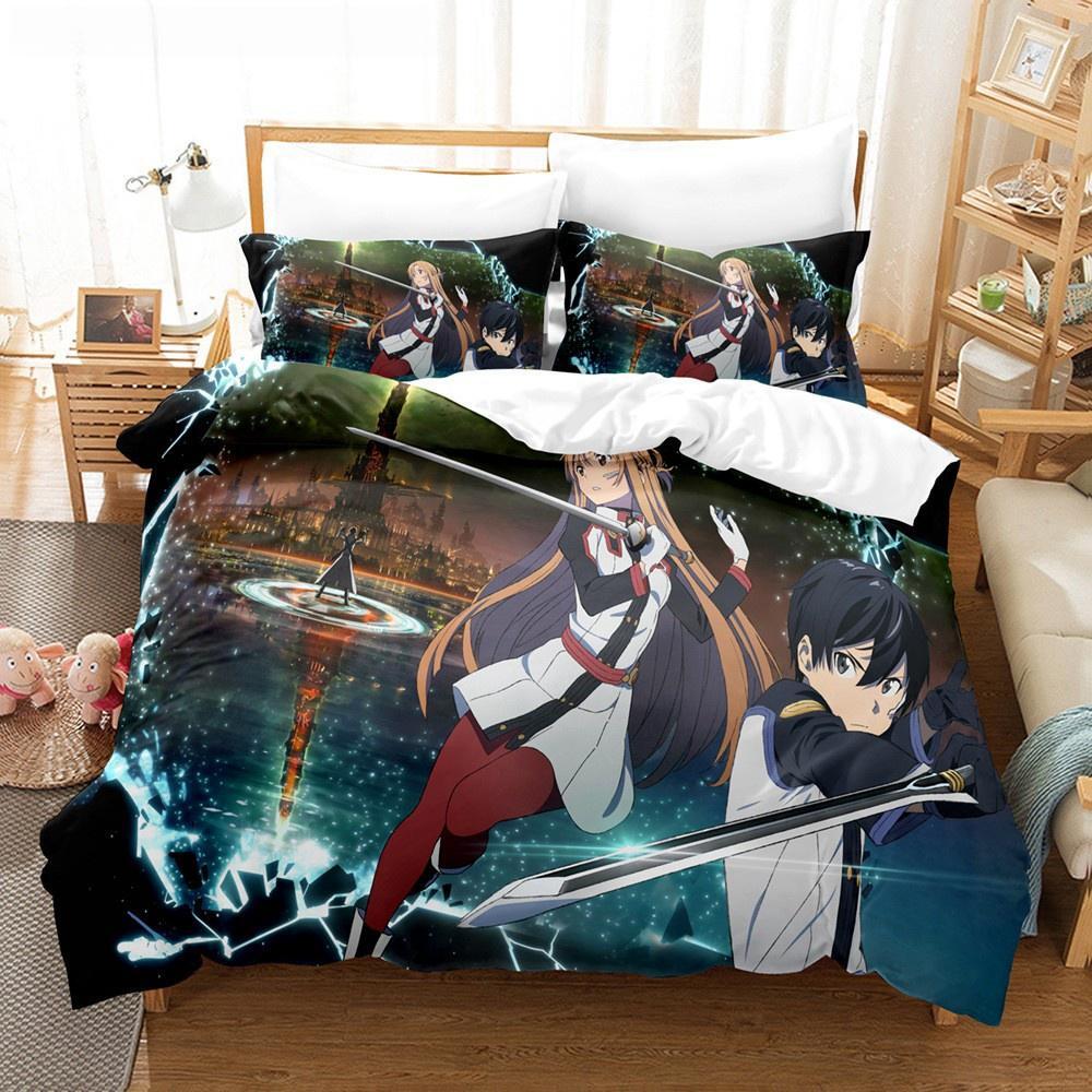 Sword Art Online Bedding Collection 3D Anime Print Polyester Quilt Cover Pillowcases Queen King For Kids Gift Anime Duvet Cover Collections