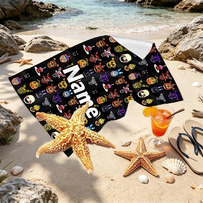 Custom Name Personalized Five Nights At Freddy's Print Beach Towel, for Trip Camping Beach Party Home Decor, Birthday Gift for Family & Friends