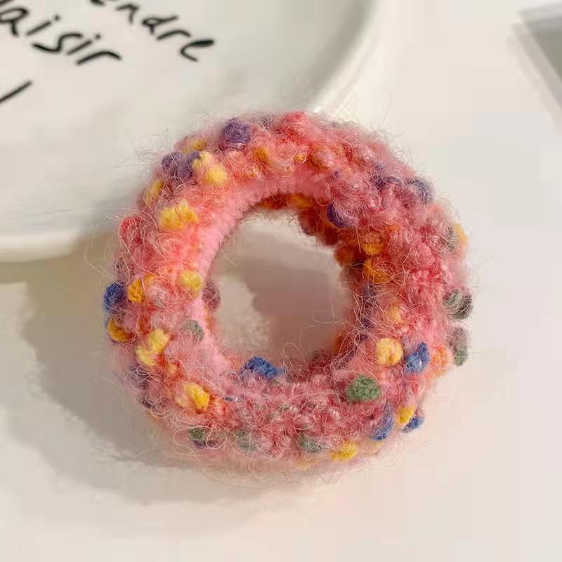 1PCS New Colored Dot Plush Hair Loop High Elastic Thick Ponytail Holder Vintage No Harm Hair Scrunchie Women Girl Hair Accessory