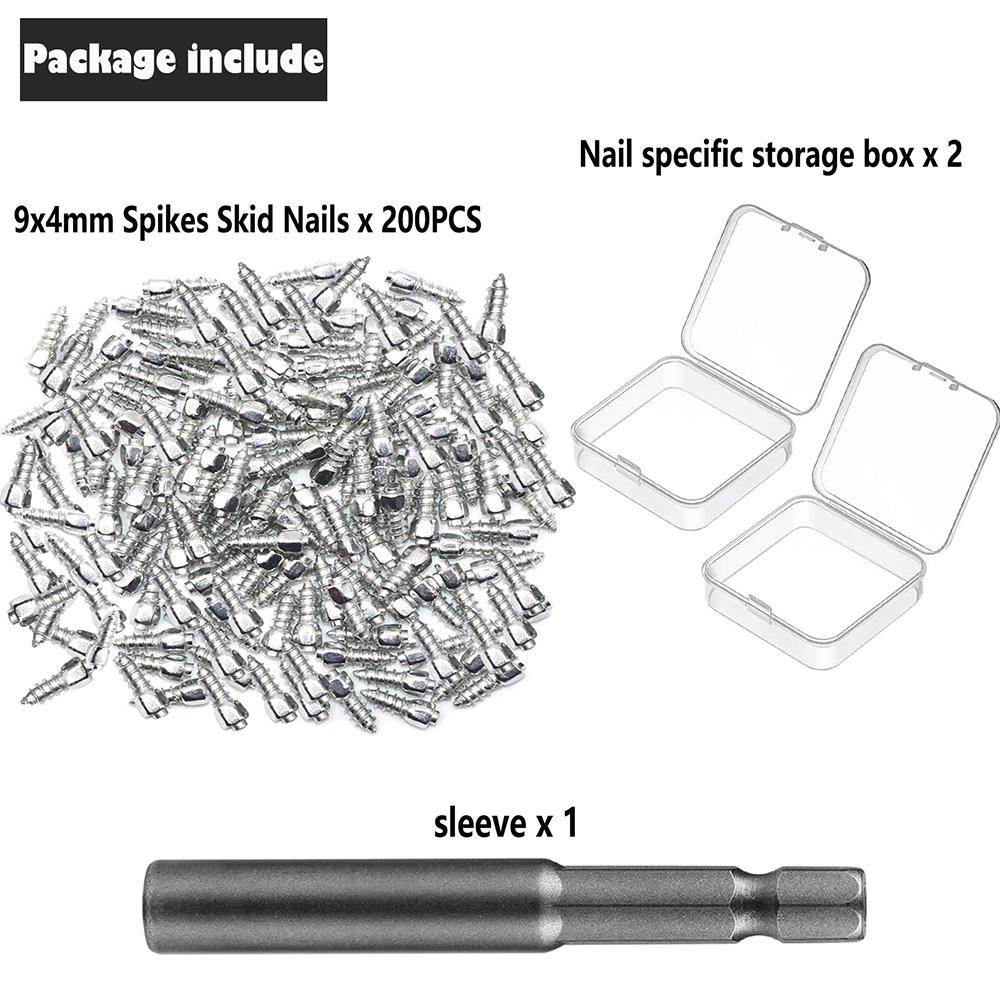 200Pcs 9 x 4mm Screw in Tire Studs Wheel Tyre Studs for Car Truck Motorcycle Bicycle Boot Tire Spikes