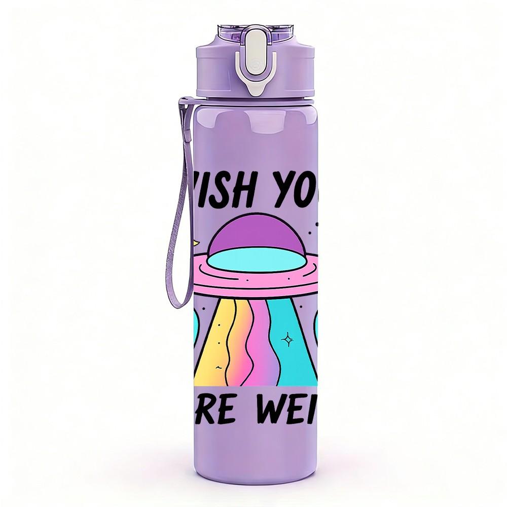 1PC Alien UFO Wish You Weird 750ml Color Plastic Sports Water Bottle Leakproof Flip Straw Lid Suitable for Sports Office Home Use