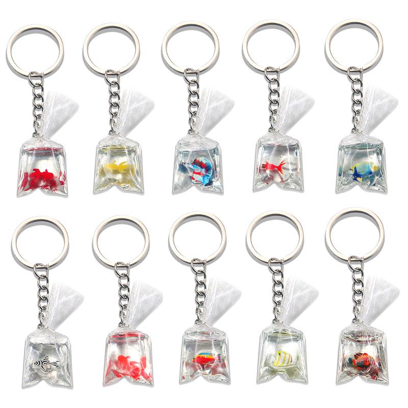 28 Styles 28x90mm DIY Transparent Resin Goldfish & Clownfish Keychain Pendant Ornaments
