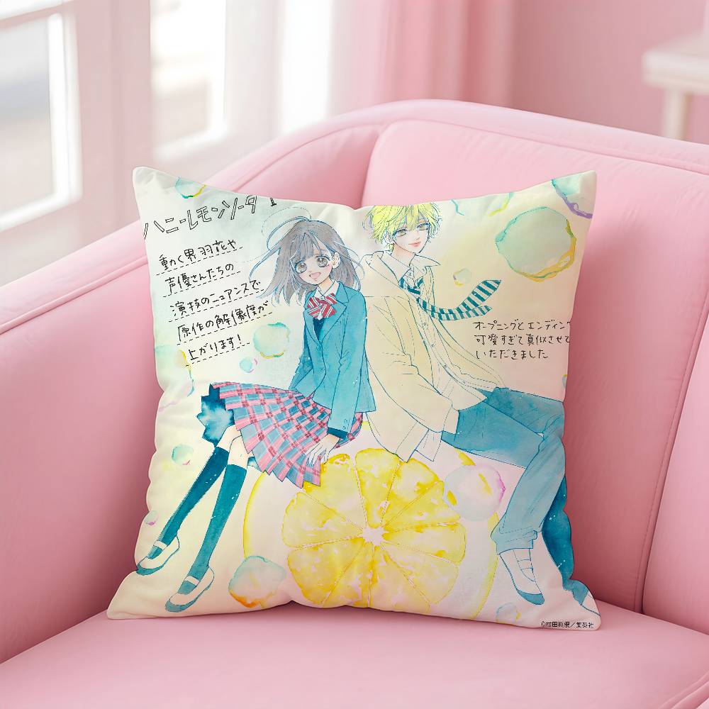 Anime H-Honey L-Lemon Soda Pillow Case Pattern Printing Pillowcase Living Room Sofa Cushion Cover Bedroom Room Decor