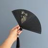 All-Bamboo Folding Fan, Ancient Style Fan, Chinese Style, Classical, Compact Dance Fan, Black Lotus, Summer Portable Folding Fan