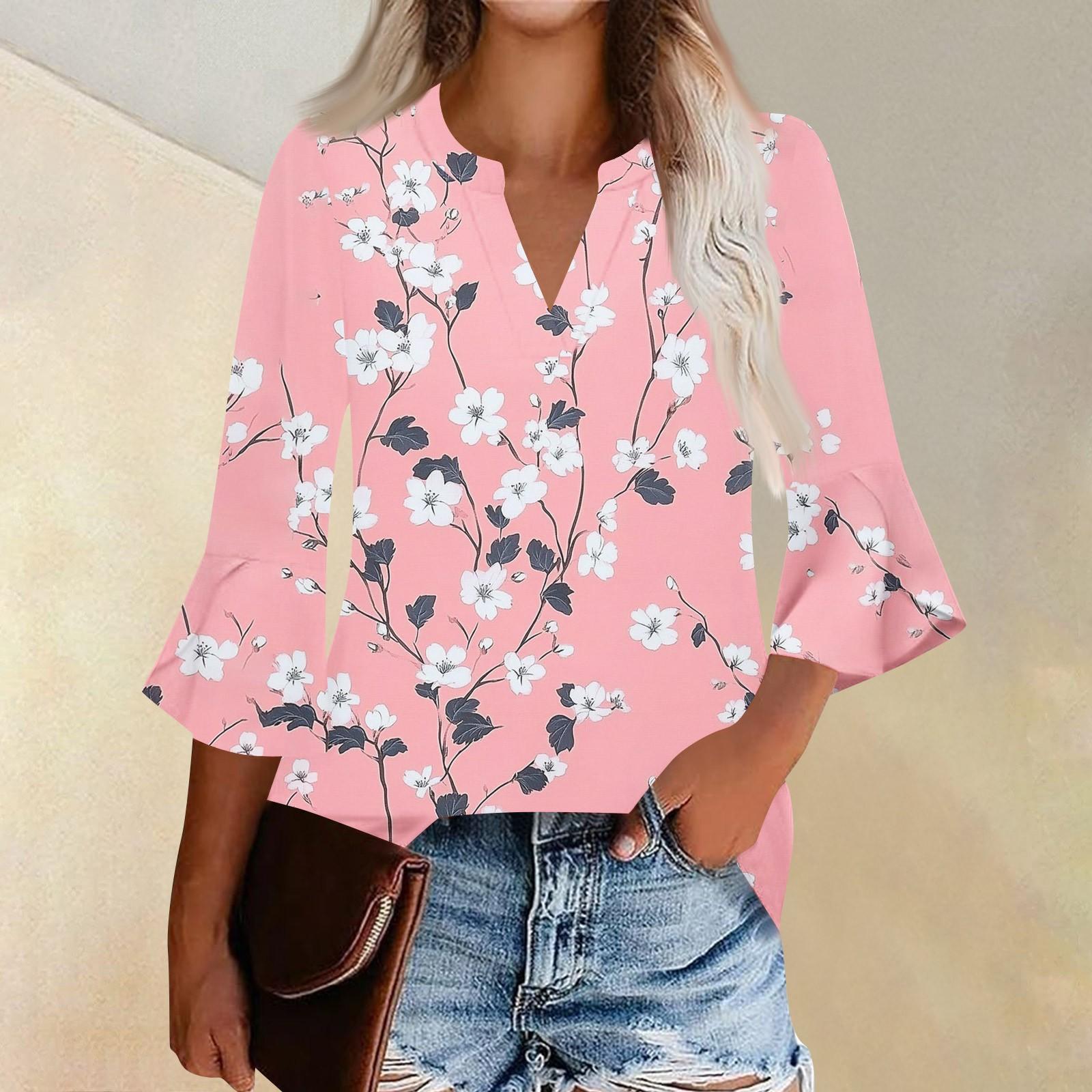 

Женский топ с оборками на шее и рукавами три четверти с растительным принтом XL