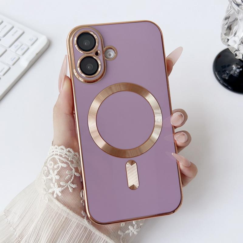 For iPhone 16 Pro 15 14 Plus 13 12 Pro Max 11 Electroplating with Lens Flims for Magsafe Magnetic Shockproof Soft Tpu Plain Color Slim Case Cover