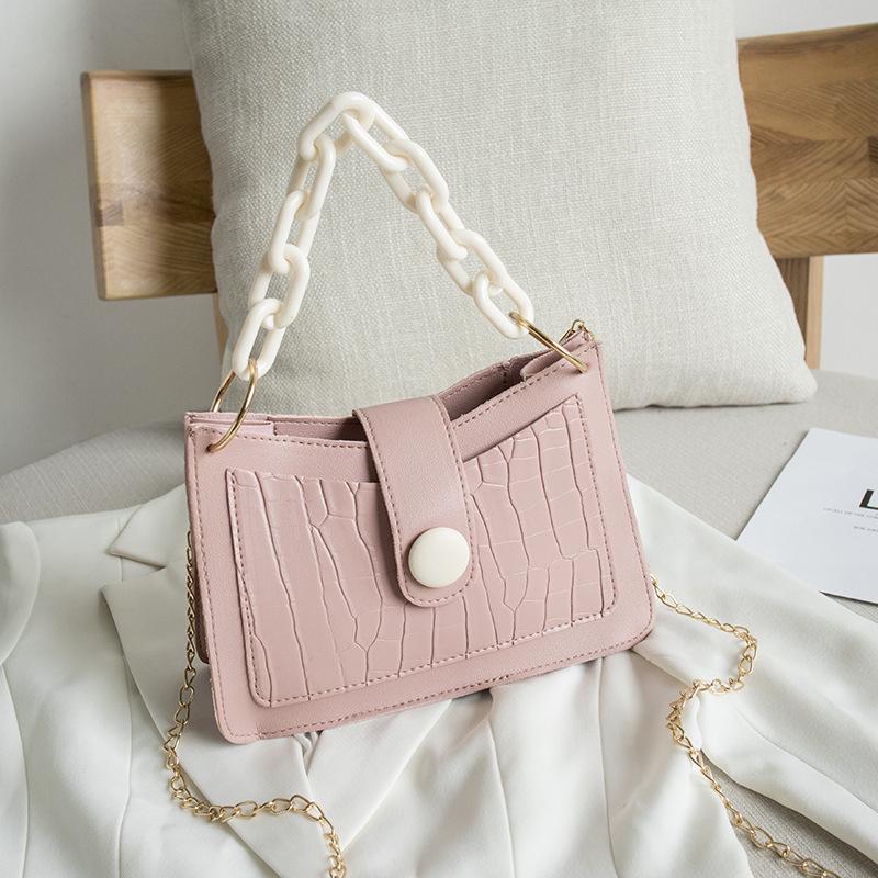 Crocodile Pattern Women's Small White Bag with Button and Chain