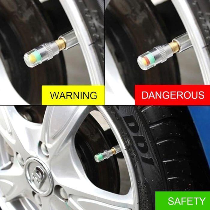 Bouchons de valve indicateurs - Lot de 4 - Tricolores (vert/jaune/rouge) - Acier inoxydable - 2,2x1 cm