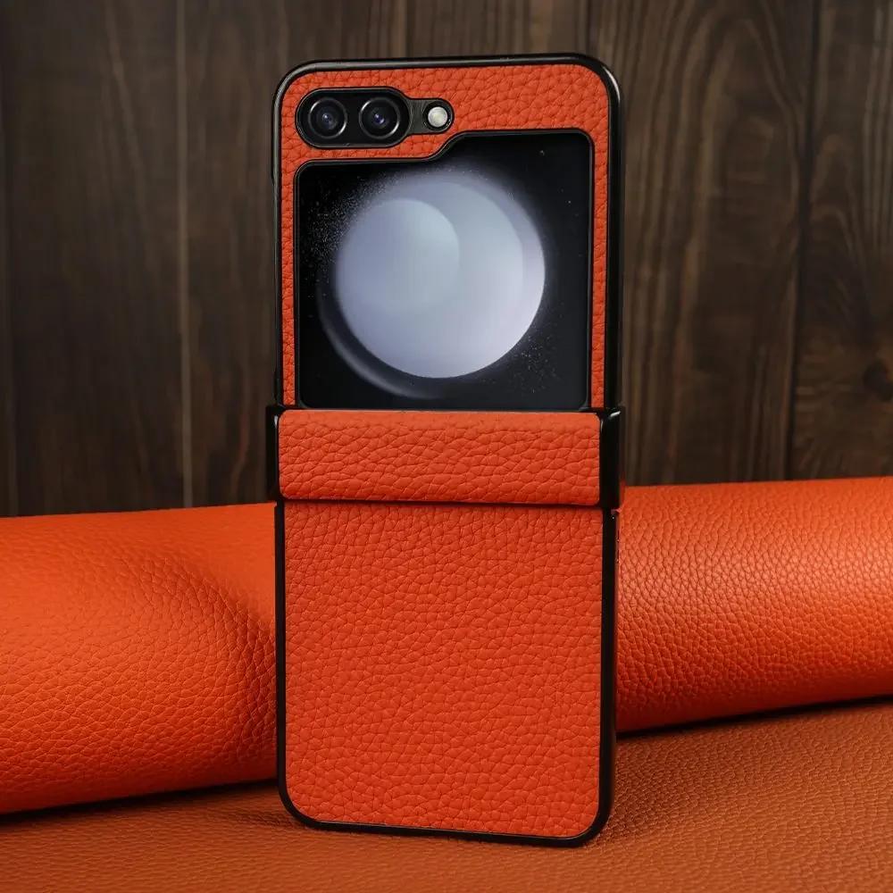 Hand Crafted Genuine Leather Case For Samsung Galaxy Z flip Phone Cover Galaxy Z Flip 3 flip4  Back Shell Coque Capa