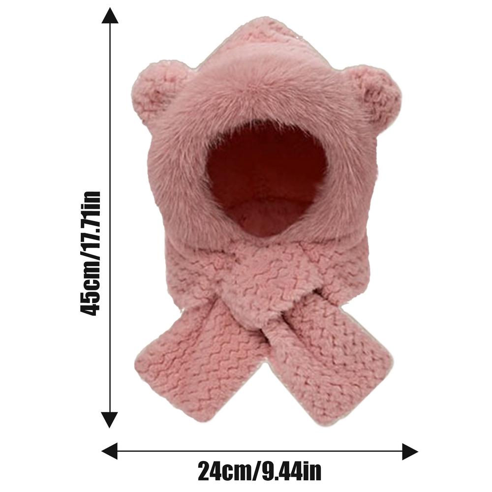 Bear Ears Hat Bunny Ear Hat Cute Winter Hat Bear Scarf Plush Hat Bear Costume Bear Hood For Kids Women Young People Elderly