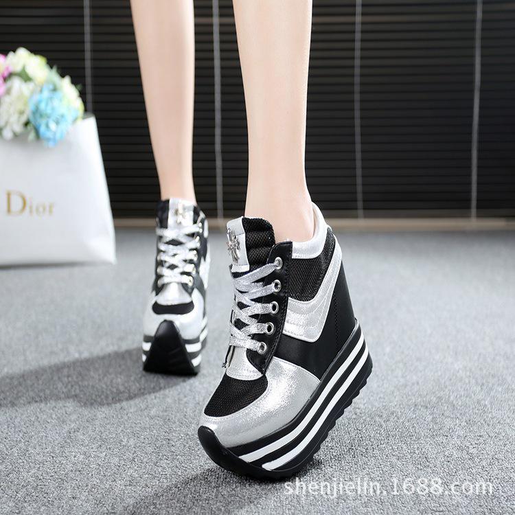 Korean Style 12cm Ultra-High Heel Women s Mesh Platform Sneakers 35
