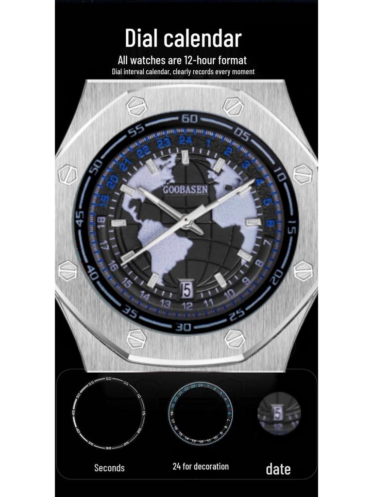 Jordinspirerad Automatisk Självlysande Herrskelettklocka med Kalender & Vattentät Design