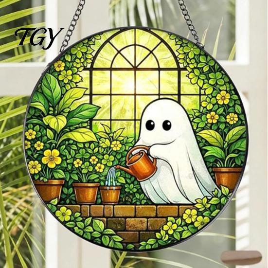 Waterproof Outdoor Branch Decoration Retro Halloween Pendant, Ghost/Bat/Spider Web/Pumpkin Head Print, Dark Theme Holiday Decor Vintage Acrylic